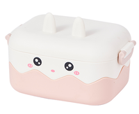 Boîte à bento pour enfants avec visière en forme d'animal mignon, compatible micro-ondes, en PP, motifs ours, lapin, canard, poussin, avec fourchette, cuillère et fermeture à clip.
