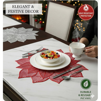 Napperon de table jetable en PVC antidérapant, motif végétal, forme de lotus, rouge, luxueux, résistant à la chaleur