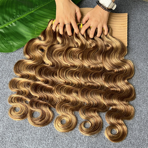 P4/27 <strong>Body</strong> <strong>Wave</strong> Highlighted Human Hair Bundles Honey Brown Curly Hair Weaves Bundle Raw Virgin Hair Extension for Black Woman - Product Image 4