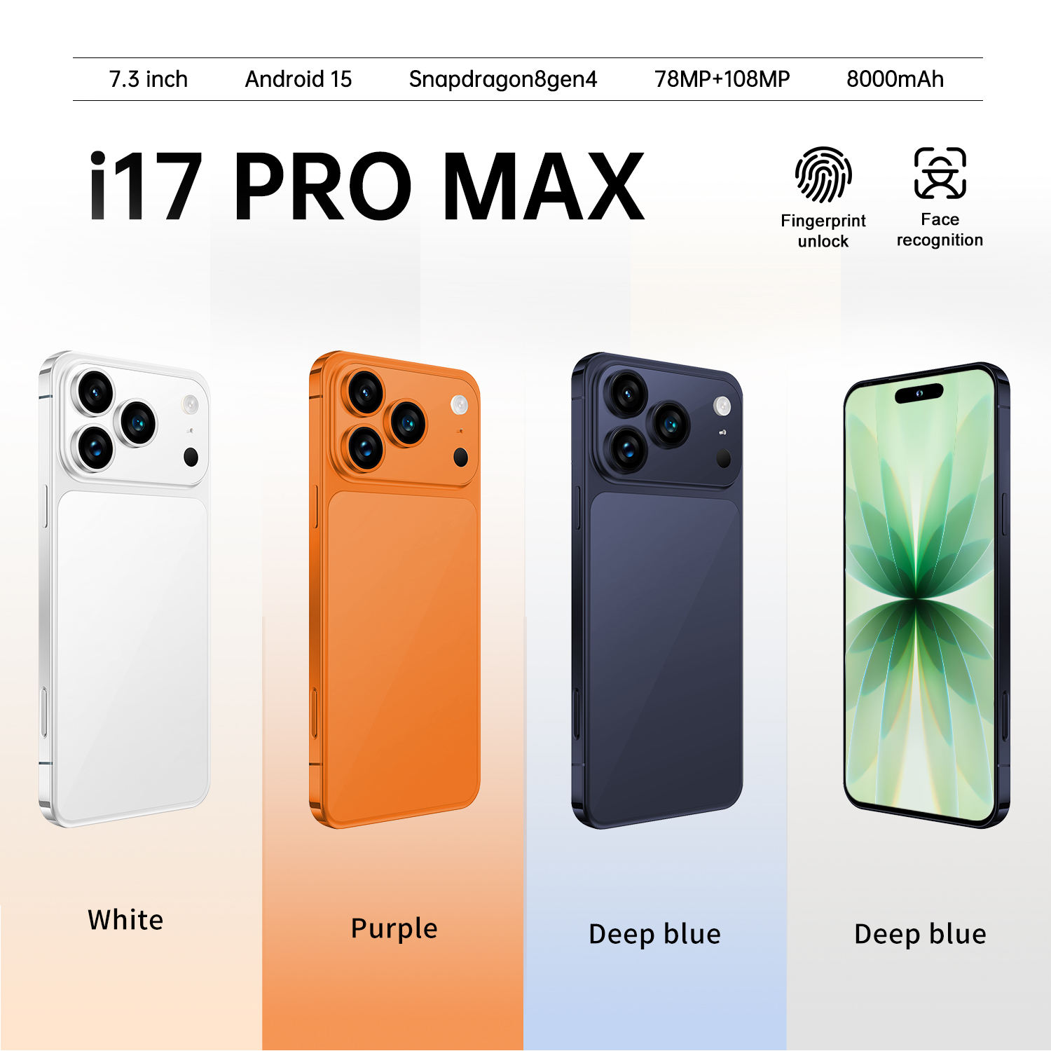 ORANGLES 5G Android 15 I17 Pro Max Smartphone 16GB+1TB 8000mAh 108MP Camera 90Hz LCD Display Deca Core Snapdragon 800 Series Quick Charge - full product showcase - displaying specifications - Image 5 of 6 | adapts to any space | 5G Android 15 I17 Pro Max Smartphone 16GB+1TB 8000mAh 108MP Camera 90Hz LCD Display Deca Core Snapdragon 800 Series Quick Charge deal New Jersey | Free Shipping ORANGLES