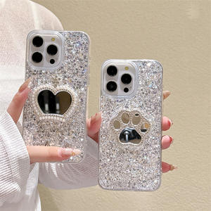 Funda de teléfono con diseño de corazón de plástico con espejo brillante para iPhone 13 Pro Max para <span class=keywords><strong>Nokia</strong></span> <span class=keywords><strong>6300</strong></span> 4G - Product Image 1