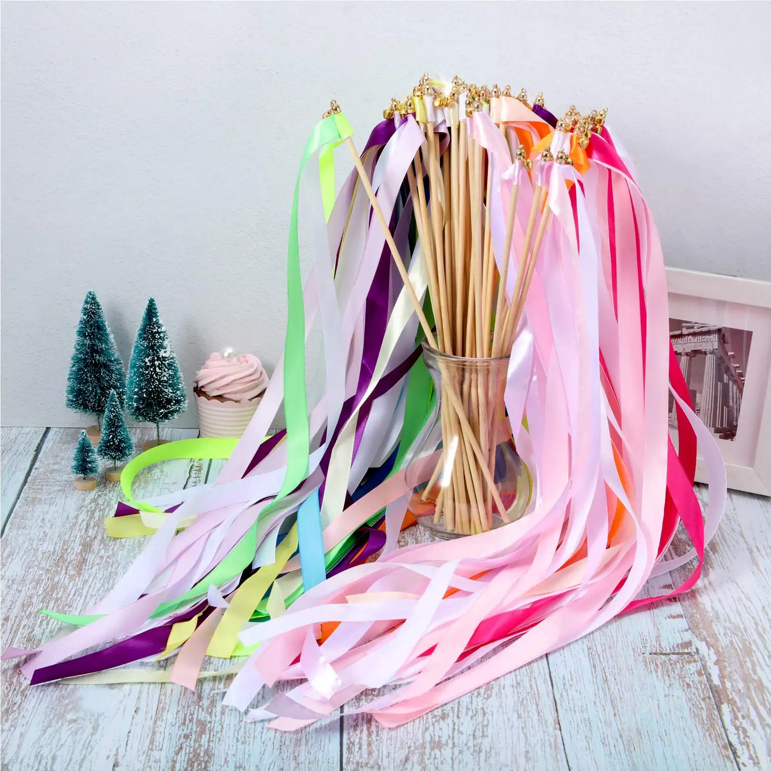 Şerit Wands Mix Renk Şerit Değneklerini Sopalarla Bell Peri Sopa Parti Flamalar Düğün Parti Faaliyetleri Hediye