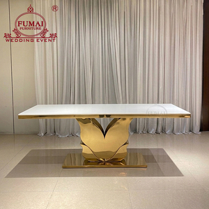 Muebles FUMAI, Mesa Moderna para Hotel con Tapa de MDF, Base de Metal Dorado, Diseño Contemporáneo para Bodas y Eventos - Product Image 2
