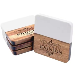 Free Shipping Wedding Gifts Engraved Marble Acacia Wooden Coaster <b>Cup</b> Holders & Mats & Pads - Product Image 1