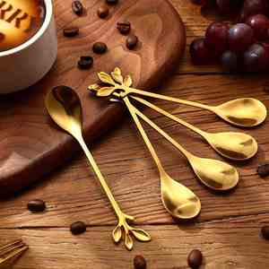 Leaf Handle Ice Cream Spoon <b>Dessert</b> <b>Fork</b> Coffee Tea Spoons for Wedding Party Gifts Creative Stainless Steel <b>Fork</b> Spoon Set - Product Image 1