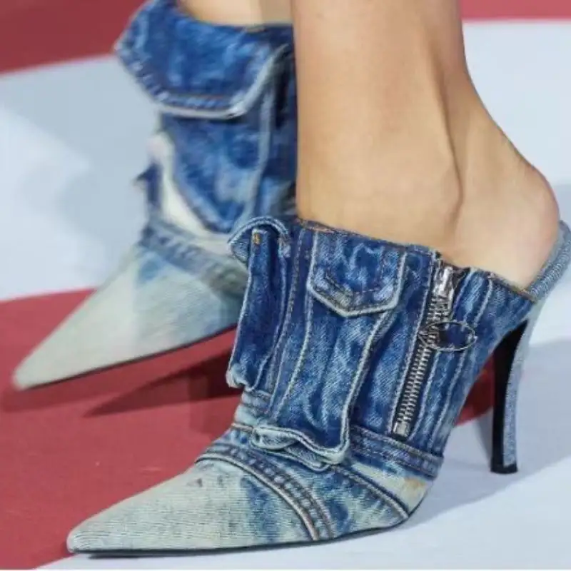 Bolso Sexy Moda Melhor Qualidade Design Tamanho Grande Bombas Sapatos luxo Denim Saltos para As Mulheres