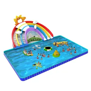 High quality outdoor giant amusement aqua park inflatable commercial rainbow slide with pool water park equipment