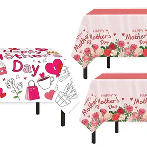 Mothers Day Tablecloth 54" x 108" Mothers Day Party Table Cloths Plastic Disposable Coloring