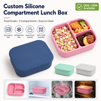 Boîte à lunch carrée en silicone à trois compartiments, résistante aux micro-ondes, étanche, de qualité alimentaire, durable, réutilisable, avec couvercle, pour le réfrigérateur, le four