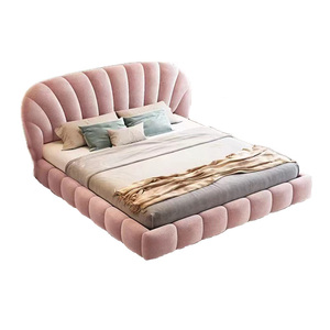 Cama de Lujo con Diseño de Concha de Princesa en Terciopelo, Cabecera Suave, Base de Cama Doble/Queen, Estilo Moderno Francés - Product Image 6