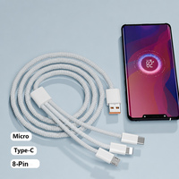 Câble de charge 3-en-1 3M USB-C vers Micro USB 8 broches, tressé en nylon, charge rapide 6A pour téléphone Android 100W, 1,8M, vente en gros OEM