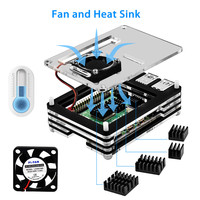 Funda acrílica de 9 capas para Raspberry Pi 4, carcasa transparente con ventilador de refrigeración, cubierta protectora para Raspberry Pi 4 Modelo B