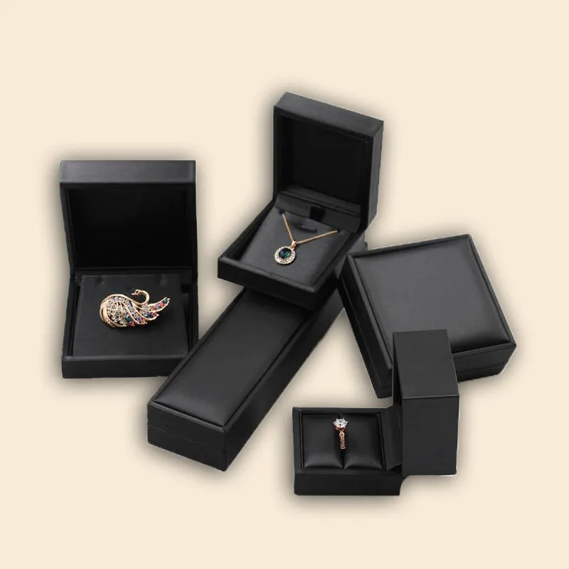 Черные кожаные коробки для упаковки ювелирных изделий, коробка с индивидуальным логотипом для роскошных ювелирных изделий