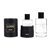 Flacon de parfum en verre cylindrique carré de luxe Devli DL-0219 50 ml, noir mat et blanc, pour femme, vide, avec bouchon en bois et impression sérigraphique