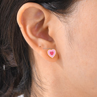 Anting-anting kancing kupu-kupu mahkota bunga enamel lucu berlapis emas 18K dari baja tahan karat, perhiasan pink custom untuk wanita, gadis, dan anak-anak