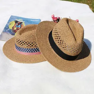 Ruban de papier personnalisé en vrac Sombreros Para Sol Chapeau de protection solaire tissé à la main Voyage quotidien Été Panama Chapeau Fournisseur