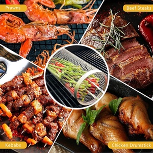 Acier inoxydable 304 Net <span class=keywords><strong>Tube</strong></span> facile à rouler résistant à la chaleur BBQ griller panier pour charbon de bois en plein air cuisson Camping nettoyage des fruits - Product Image 4