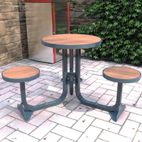 Ensemble de sièges d'extérieur modernes Table ronde en bois et cadre en acier antirouille avec 3 bancs intégrés pour les écoles et les jardins résidentiels