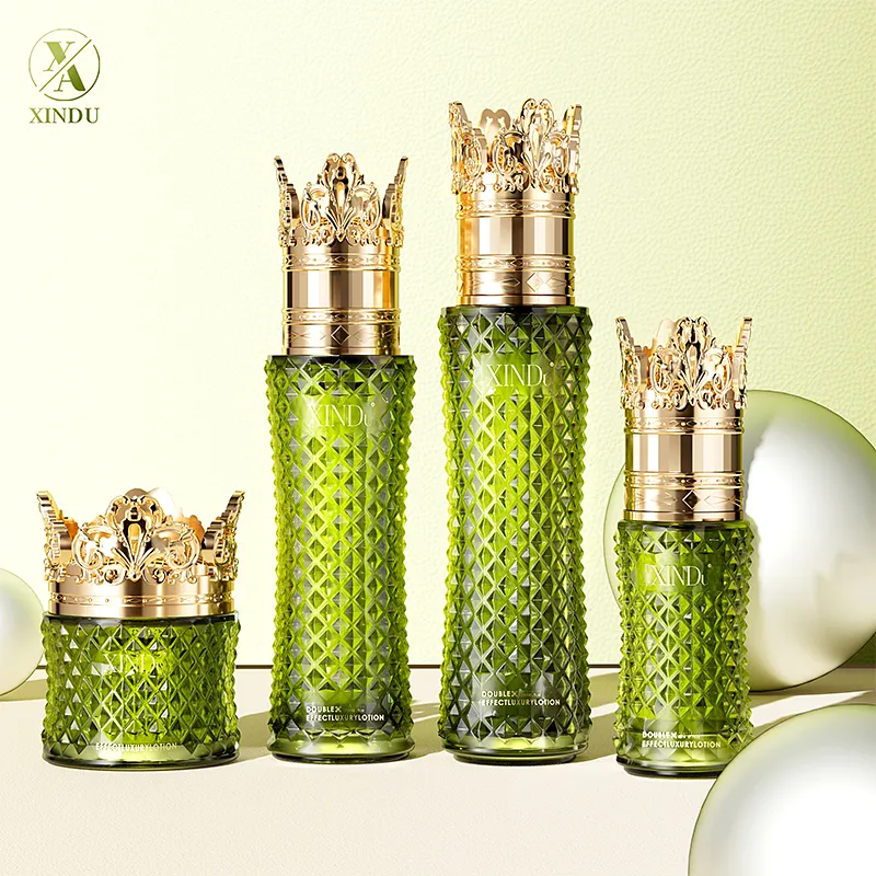 Cosmetic Glass Bottle Pump Skincare Packaging Cosmetic Bottles and Jars Sets Crown Cap Cosmetics Containers Jars