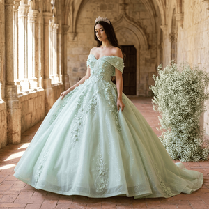 Lsany210 Luxury Sage Green Quinceanera Dresses 3D Beading Floral Lace Plus Size <b>Maternity</b> <b>Ball</b> <b>Gown</b> for - Product Image 1