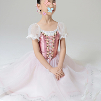 Jupe de ballet pour filles, costume de danse, longue jupe en gaze moelleuse pour enfants, vêtements de scène et de danse, matière Spandex/Polyester