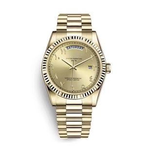 <span class=keywords><strong>Montre</strong></span> à quartz de luxe pour homme en acier inoxydable doré, avec lunette cannelée, cadran en cristal de 40 mm, aiguilles à chiffres arabes et <span class=keywords><strong>bracelet</strong></span> Président - Product Image 2