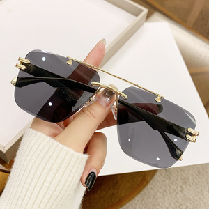 Nuevas Gafas de Sol sin Marco Estilo Europeo Americano UV400 con Degradado de Color y Textura Metálica Pintada para Comercio Transfronterizo - Product Image 1