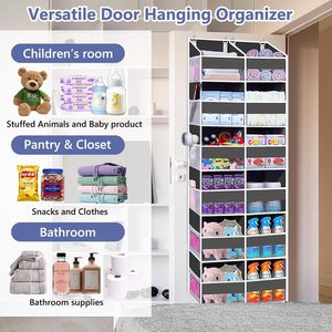 Organisateur de porte suspendu 6 niveaux, 12 poches frontales, 12 poches en filet, gris foncé, rangement mural à suspendre derrière la porte - Product Image 5