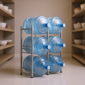 Estante Utilitario Plateado de 3 Niveles, Porta Botellas de Agua de Doble Fila, Almacenamiento para 6 Botellas, Acero Inoxidable, Uso en Oficina - Product Image 2