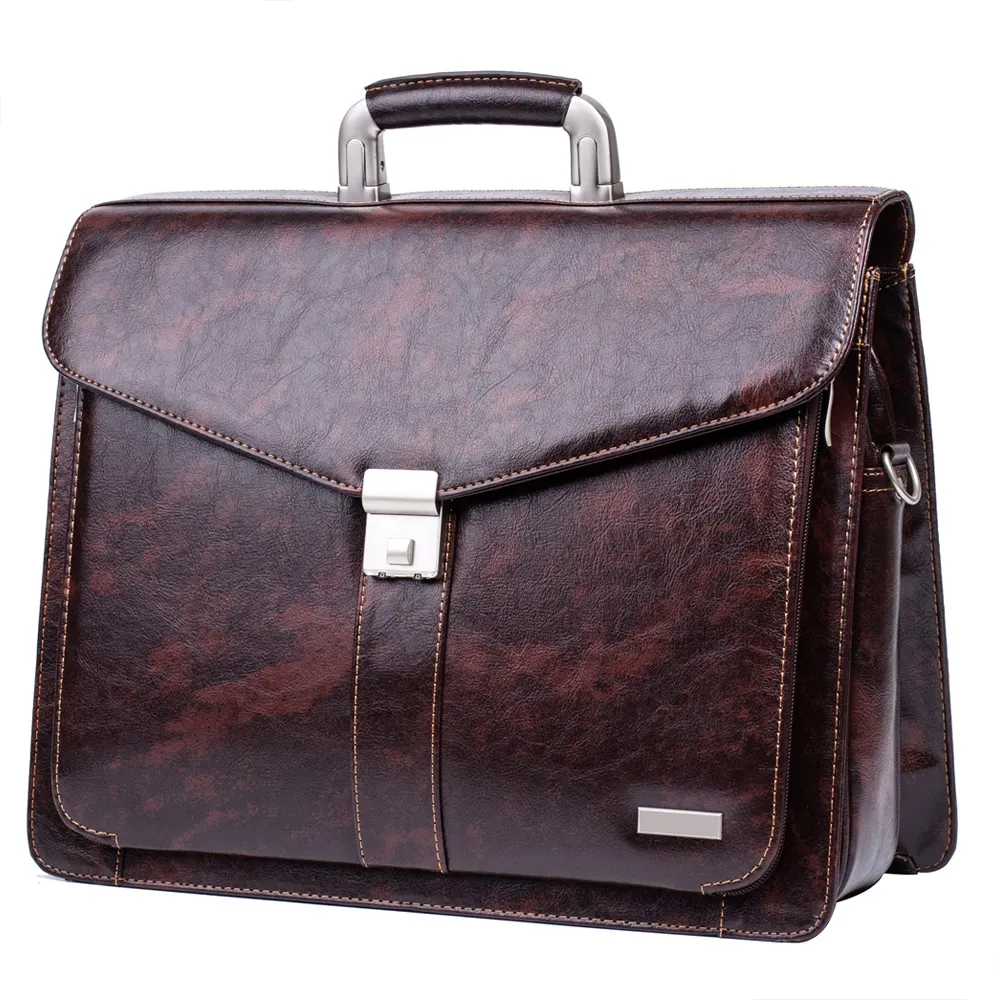 2022 Designer Handmade Dark Brown Coffee Laptop Bag PU Leather Business Bag Briefcase For Man