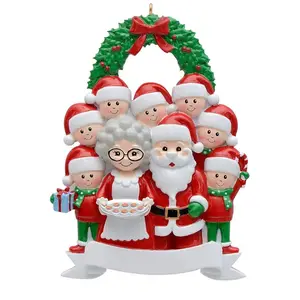 Семейство из 9 персонализированных рождественских украшений, Санта и миссис Клаус плюс два эльфов, украшение, подарок для бабушки и дедушки