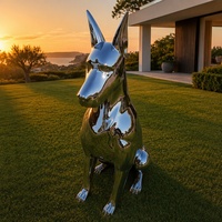 Escultura de Metal de Doberman en Acero Inoxidable Espejado, Escultura de Metal Personalizada de Animales Grandes para Decoración de Jardín de Hoteles de Lujo