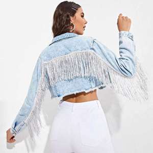 Nouvelle Veste en Jean Courte pour Femme 2025 – Style Tendance avec Franges et Effet Usé – Idéale pour Mariage – Vente Chaude - Product Image 6