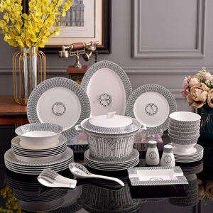 Dinner Plates Heco <b>Dinnerware</b> <b>Sets</b> Minimalist Giveaways Best Selling Nordic Porcelain Dining Room Bone China Striped Royal Black - Product Image 2