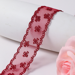 Yeni Tasarım HB021 1.5 inç Polyester Nakışlı Dantel File 50Y Kelebek Fiyonk Desenli Çiçek Paketleme İçin İşlemeli - Product Image 6