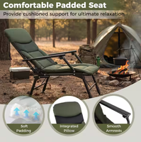 Chaise de camping et de pêche pliable avec coussin rembourré, pieds télescopiques et inclinaison multi-positions