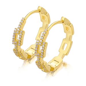 ファッション18K金メッキのヒップホップロックイヤリング、キューバのチェーン形状のジルコンダイヤモンド、ユニセックスリンクイヤリング。 - Product Image 1