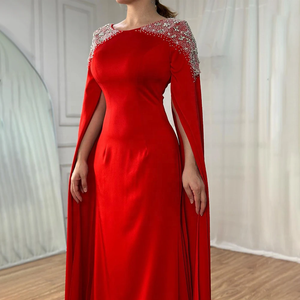 Serene Hill LA70934 Abito da Sera Bianco Stile Sirena in Raso con Maniche a Mantella Decorate, Elegante Vestito da Teatro e <span class=keywords><strong>Opera</strong></span> per Donne - Product Image 3