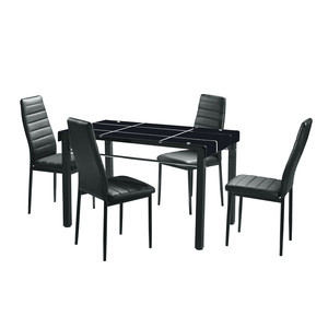 Mesa de comedor de cristal templado negro rectangular con diseño moderno de <span class=keywords><strong>KD</strong></span> con silla de cuero para el hogar - Product Image 1