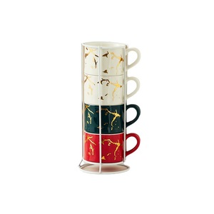Tùy chỉnh mô hình bằng đá cẩm thạch gốm Stackable cà phê Mug <span class=keywords><strong>Set</strong></span> 0F <span class=keywords><strong>4</strong></span> sứ nước cà phê Tea Mug Cup <span class=keywords><strong>Set</strong></span> với kim loại đứng - Product Image 6