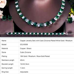 Conjunto de joyería de moda de cobre chapado en rodio para mujer, 4 Uds., pendientes de gota de circonita cúbica, collar, pulsera, anillo, regalo de Boda nupcial - Product Image 5