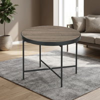 Table basse élégante et moderne en métal et bois léger, couleur graphite noir, modèle Farmhouse SCE TB-402W, meubles de salon