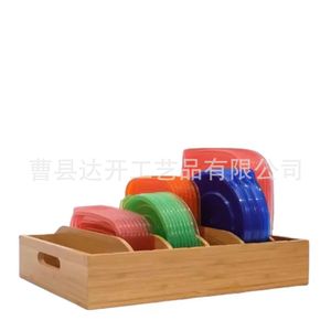 Bamboo Lid Holder With Removable Dividers Rectangular Desktop Storage <b>Rack</b> For Kitchen Containers And <b>Plates</b> - Product Image 5