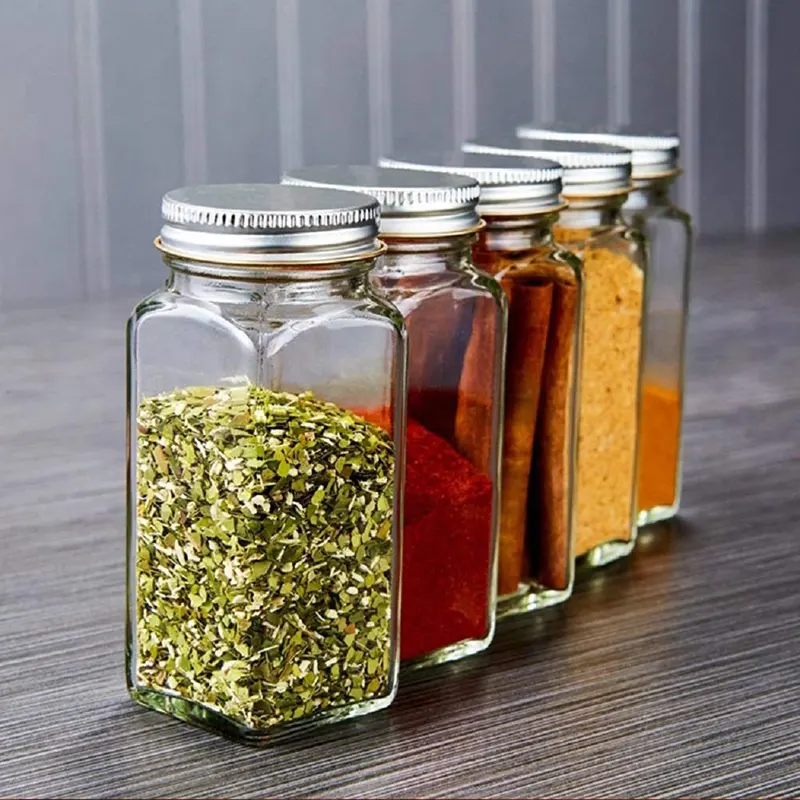 Square Glass Spice Containers 4oz Spice Jars Bottles Square 4 oz Cruet Glass Spice Jars