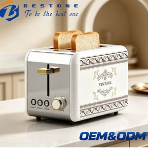 Tostadora BESTONE de 2 Rebanadas, Acero Inoxidable, Temporizador Mecánico, 850W, Uso Doméstico, con Función de Descongelar, Recalebar y Cancelar, Revestimiento con Diseño - Product Image 1