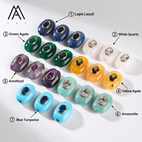 Perles ovales multi-gemmes naturelles à grand trou avec incrustation de zircon central, plaquées or 18 carats pour la fabrication de bijoux DIY, Chine