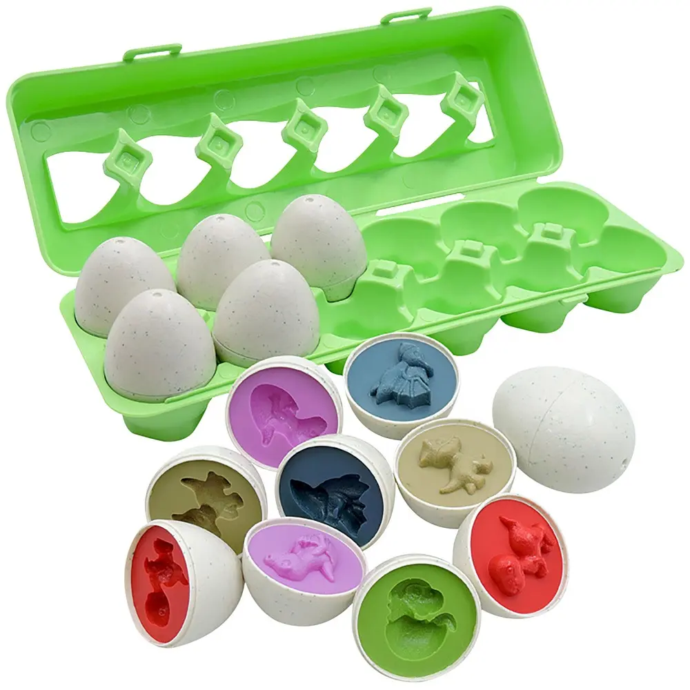 Early Learning Educational 12pcs Dinosaur Matching Egg Toys Recognition Sorter Puzzle Easter Travel Bingo Game for Kids