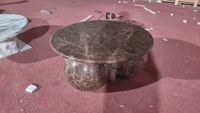 Table basse ronde moderne en pierre naturelle, base en marbre beige travertin, 3 boules, pour salon