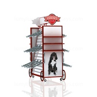 Support d'affichage mobile double face pour animalerie, en métal robuste avec crochets coulissants et roulettes, pour outils de toilettage, jouets et nourriture