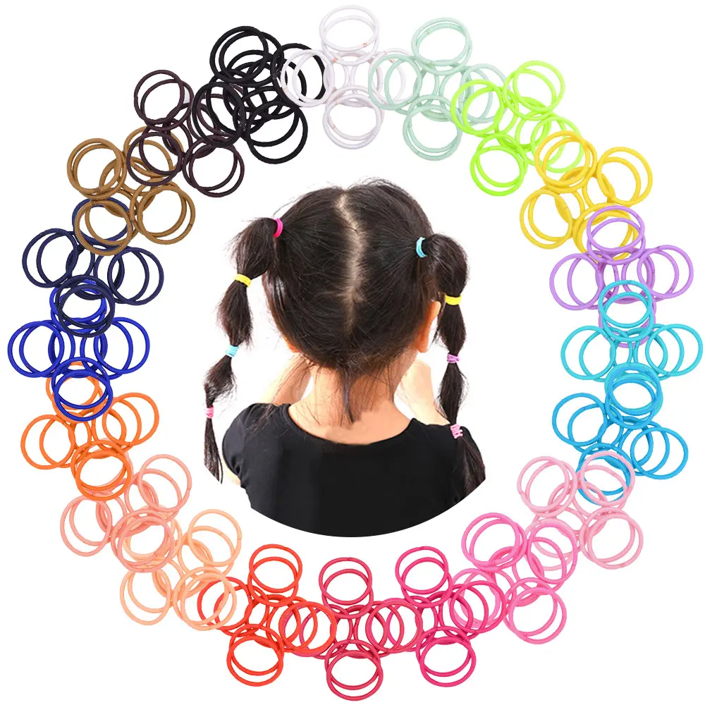 Kleine Haarbanden Gom Kids Kleurrijke Nylon Elastische Haarbanden Touw Haaraccessoires Zwarte Elastiekjes Voor Baby Meisjes